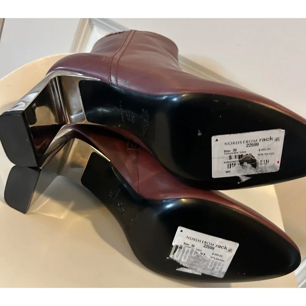 Longchamp NIB Women's Heeled Ankle Boots size 38/ 7.5 Burgundy Leather